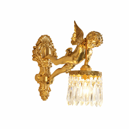 Brass Angel Wall Lamp Crystal Sconce Light Bedside Balcony Corridor Porch Decor