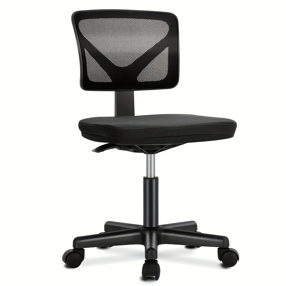 Silla ergonómica de oficina sin brazos, giratoria de malla con ruedas