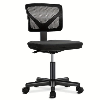 Silla ergonómica de oficina sin brazos, giratoria de malla con ruedas