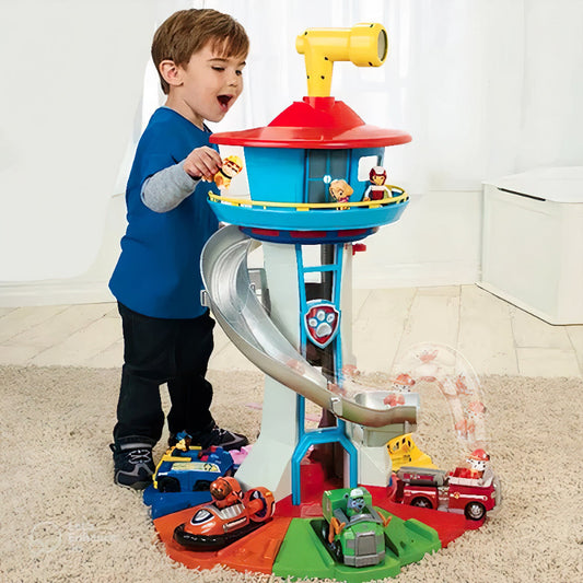 Juego de juguetes de rampa para coches infantiles con torre de tobogán y pista de carreras