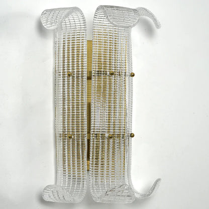 Curved Glass Drum Wall Lamp – Vintage Gold Black Grid Glass Sconce E12/E14