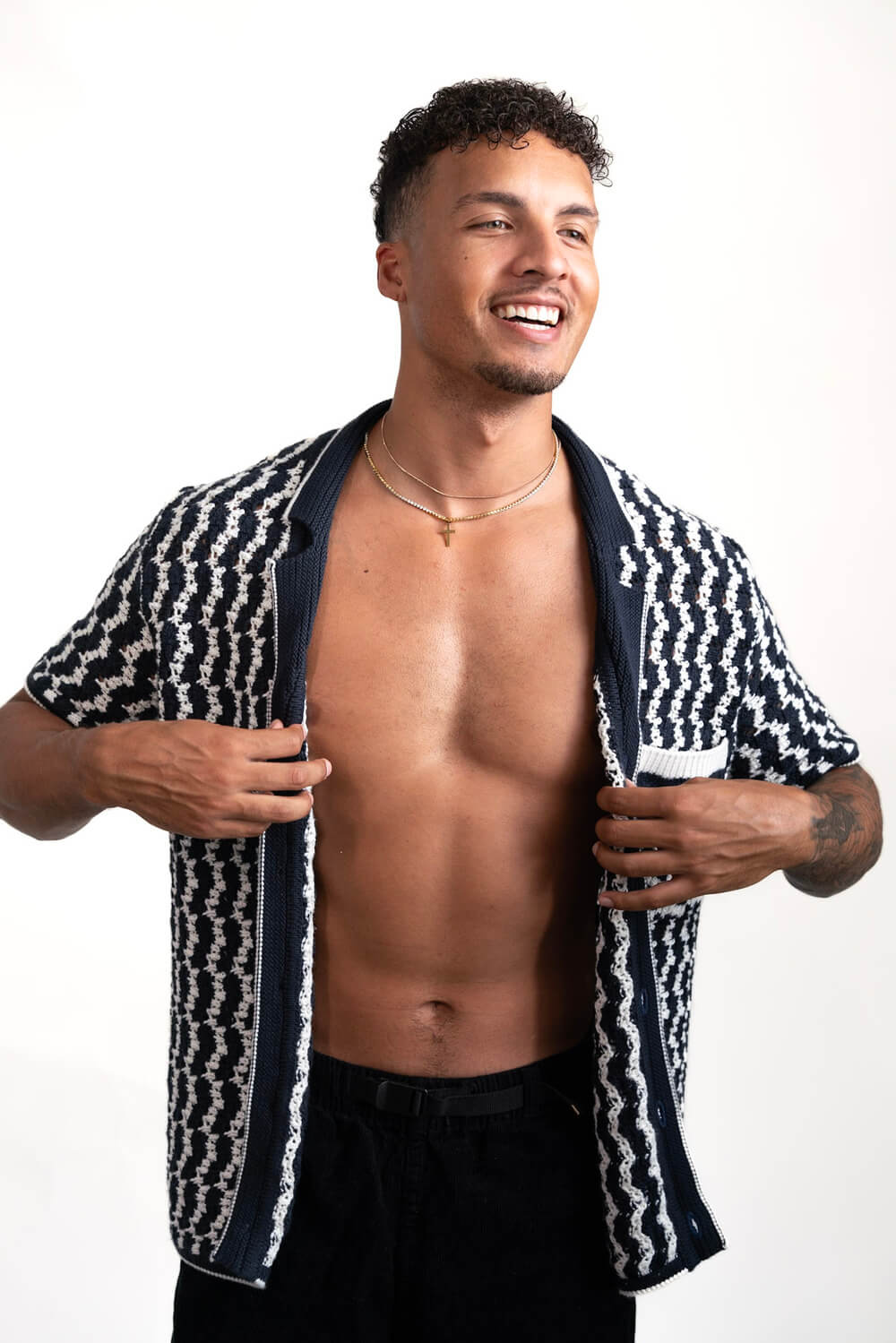 Men's Navy Blue Organic Crochet Shirt