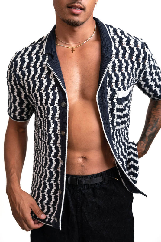 Men's Navy Blue Organic Crochet Shirt