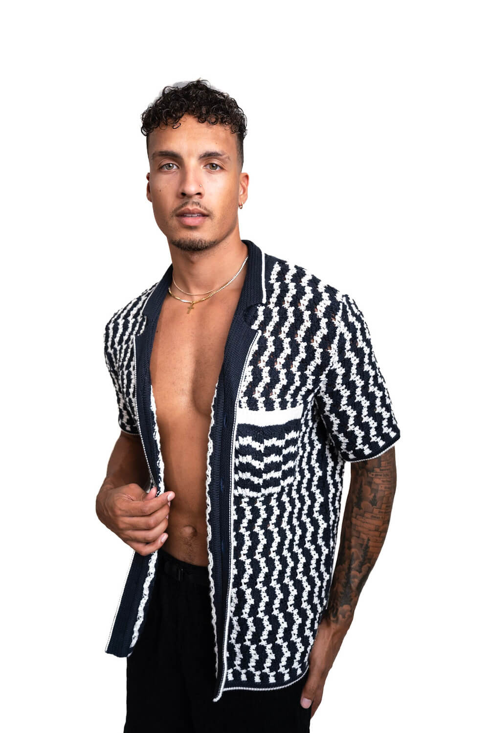 Men's Navy Blue Organic Crochet Shirt
