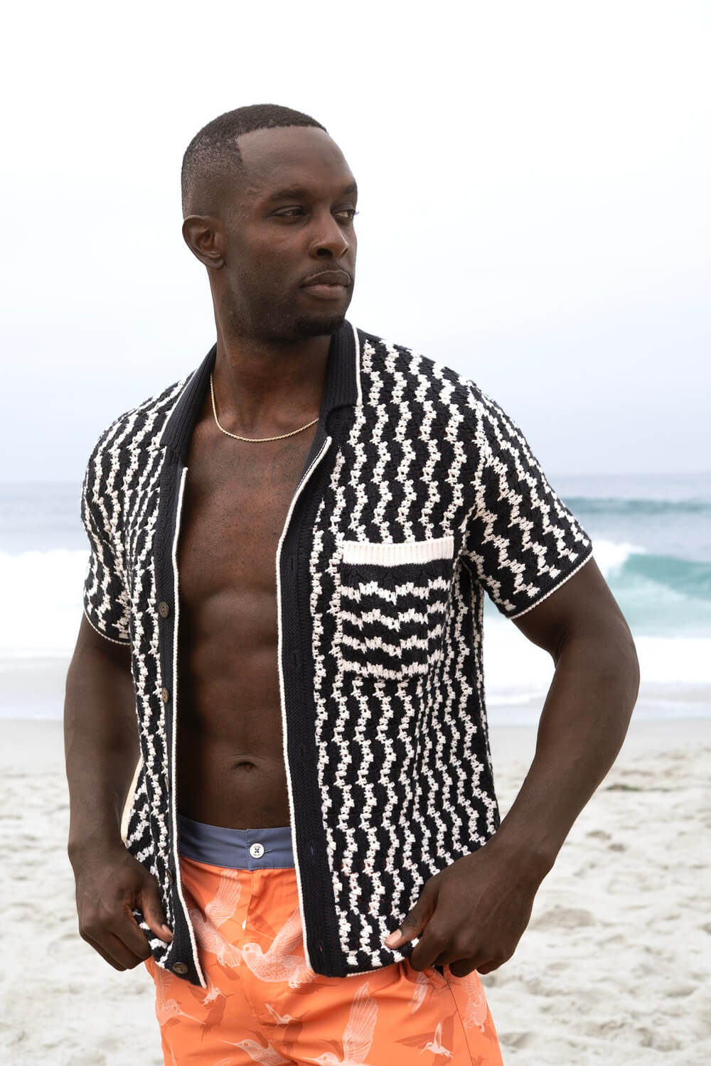 Men's Navy Blue Organic Crochet Shirt
