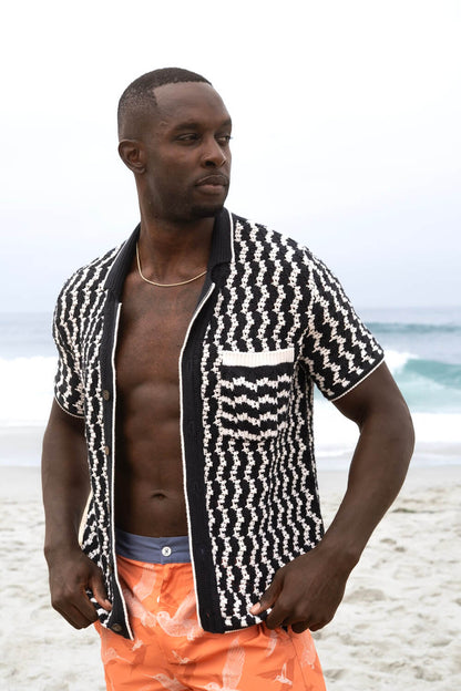 Men's Navy Blue Organic Crochet Shirt