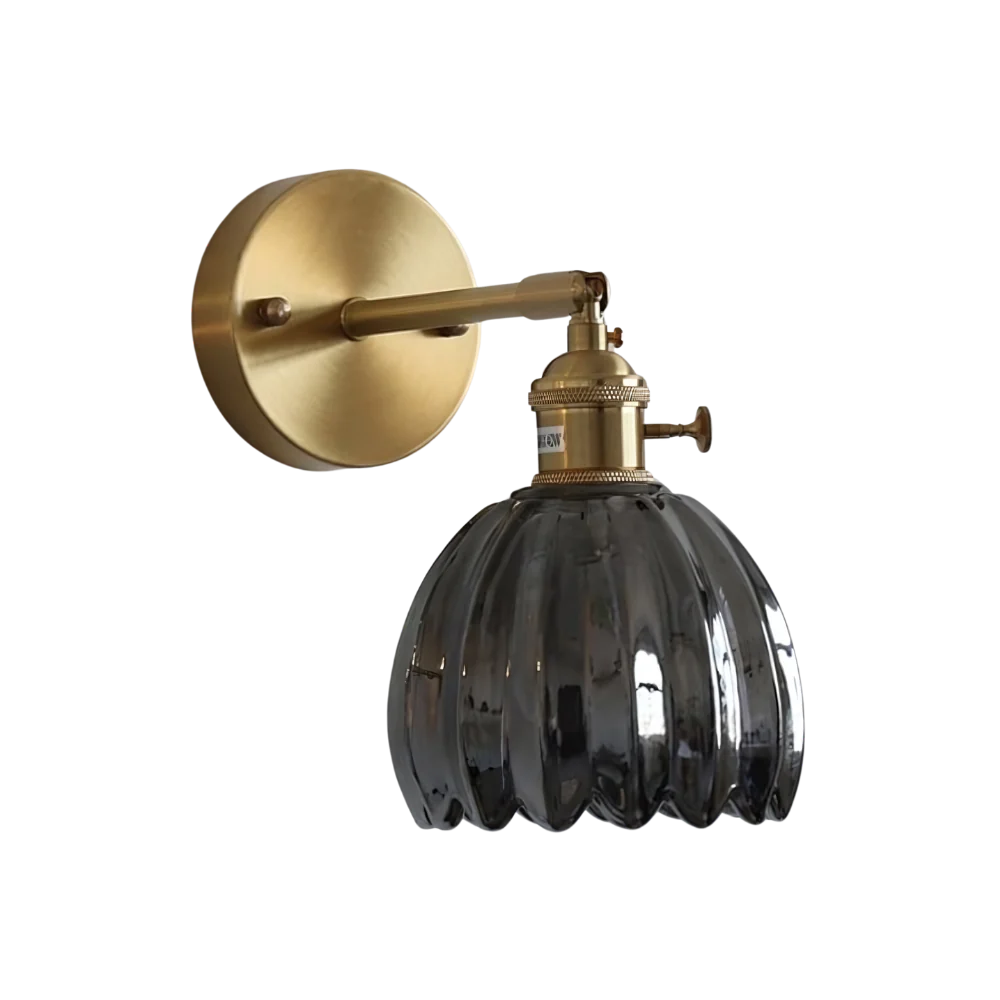 Aplique de Pared Clásico de 1 Luz con Pantalla de Cristal Tulipán de Latón Vintage