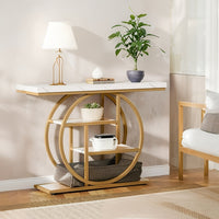 Luxury Gold Console Table with Marble Top, Modern Entryway Sofa Table