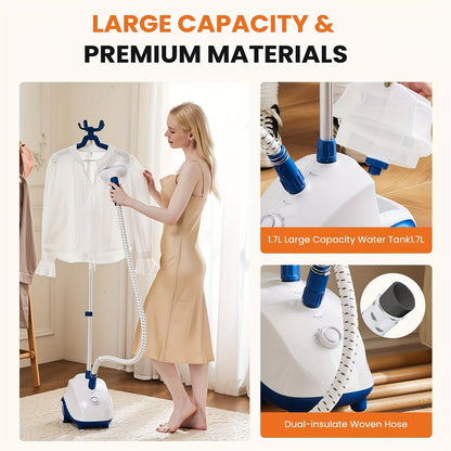 1500W Garment Steamer Standing Clothes Steamer 1.8L Tank 60Min Continuous Steam