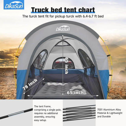 5.5-6.7ft Portable Pickup Truck Bed Tent Blue