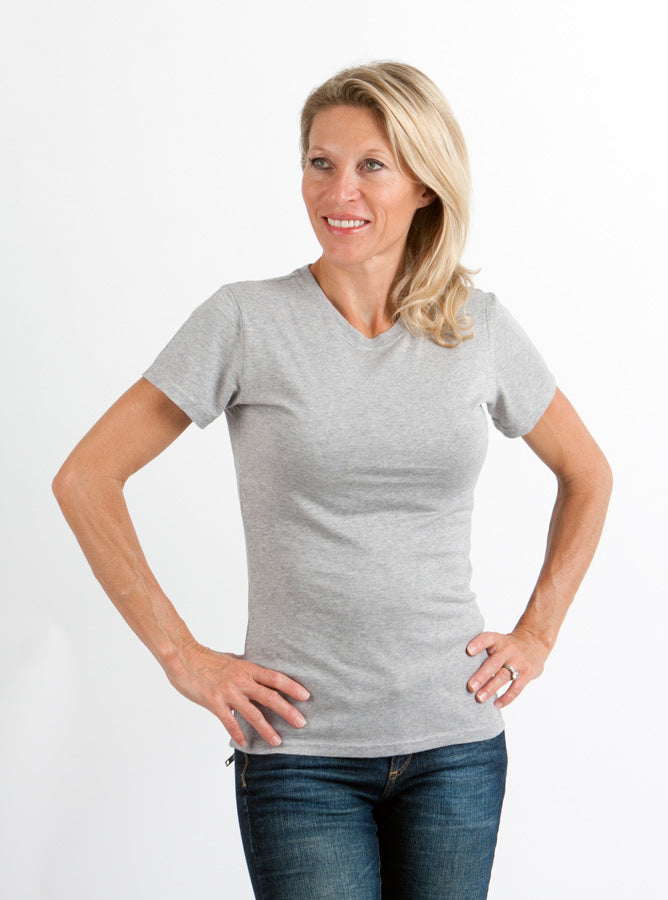 T-shirt à col rond et manches courtes en bambou/coton pour femme Spun Bamboo - Gris chiné