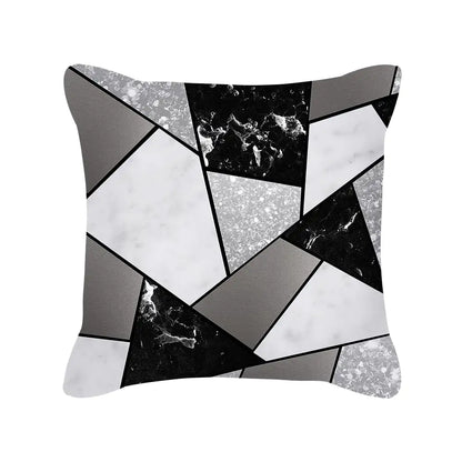 Silver Grey Geometric Print Peach Skin Throw Pillow