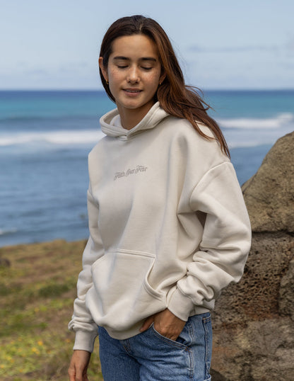 Sweat à capuche unisexe taupe "La foi plutôt que la peur"