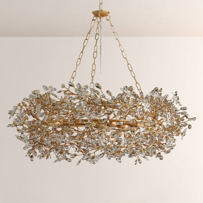 Large Crystal Floral Chandelier Iron Gold Leaf Ceiling Light