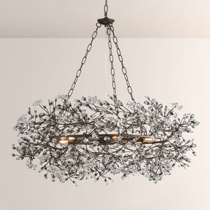 Large Crystal Floral Chandelier Iron Gold Leaf Ceiling Light