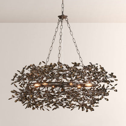 Large Crystal Floral Chandelier Iron Gold Leaf Ceiling Light