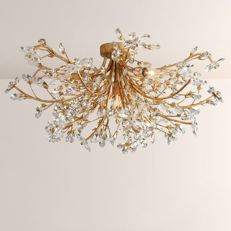 Crystal Floral Chandelier 28" 4-Light E12 Iron Ceiling Fixture