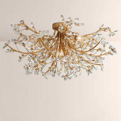 Crystal Floral Chandelier 28" 4-Light E12 Iron Ceiling Fixture