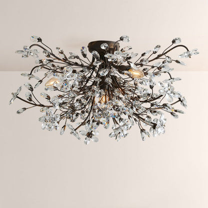 Crystal Floral Chandelier 28" 4-Light E12 Iron Ceiling Fixture