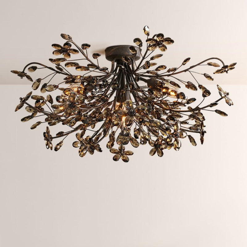 Crystal Floral Chandelier 28" 4-Light E12 Iron Ceiling Fixture