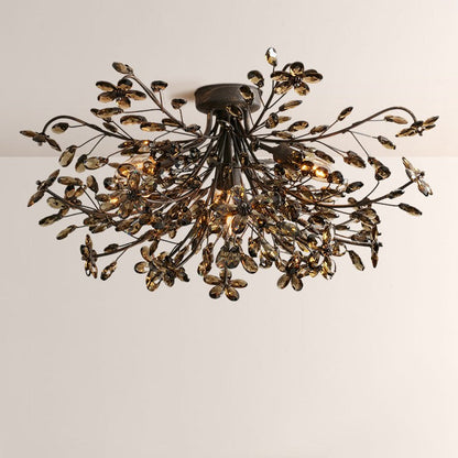 Crystal Floral Chandelier 28" 4-Light E12 Iron Ceiling Fixture