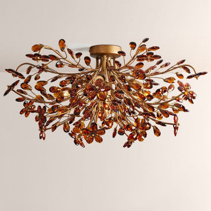Crystal Floral Chandelier 28" 4-Light E12 Iron Ceiling Fixture