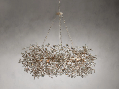 Large Crystal Floral Chandelier Iron Gold Leaf Ceiling Light
