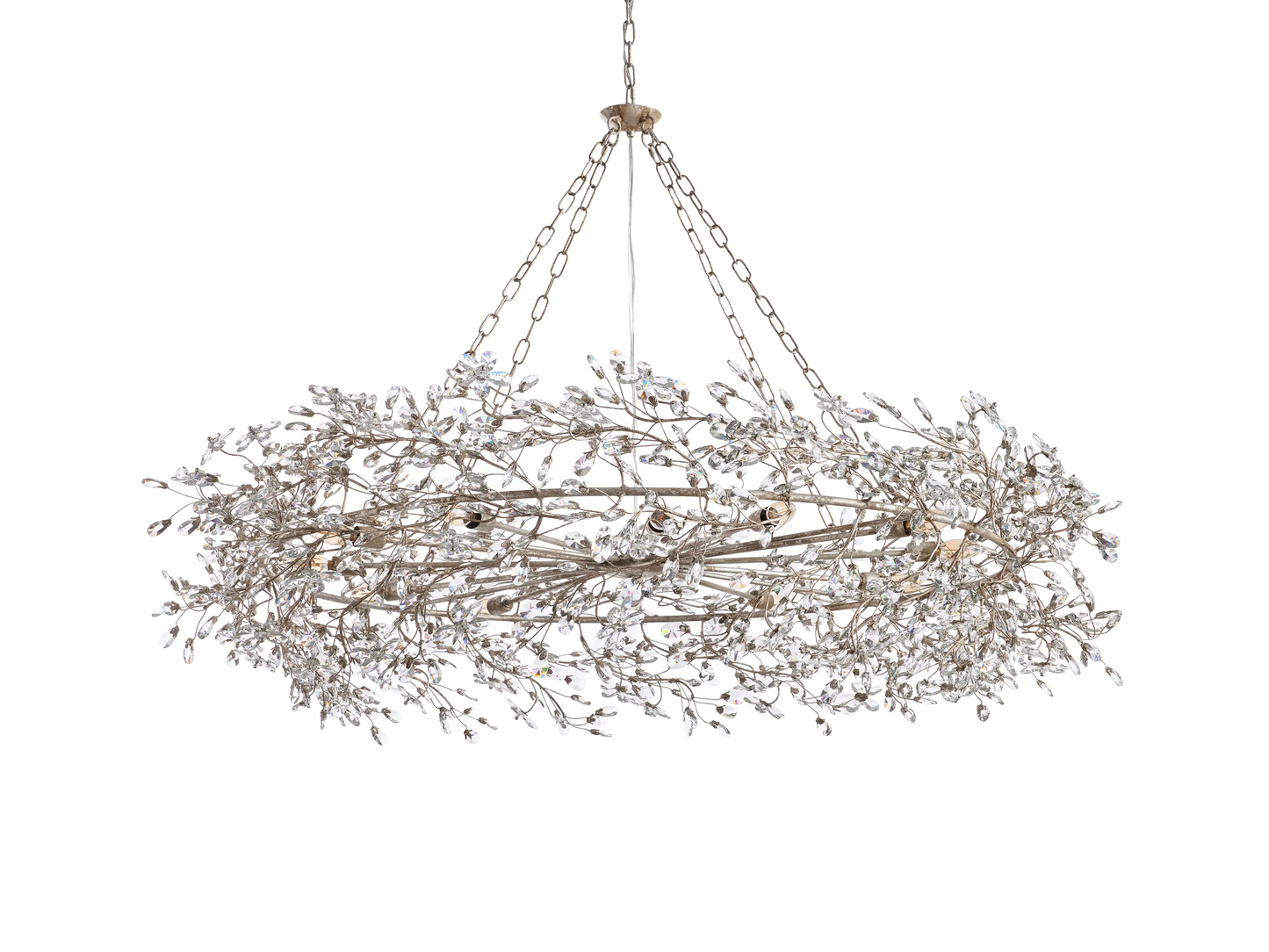 Large Crystal Floral Chandelier Iron Gold Leaf Ceiling Light