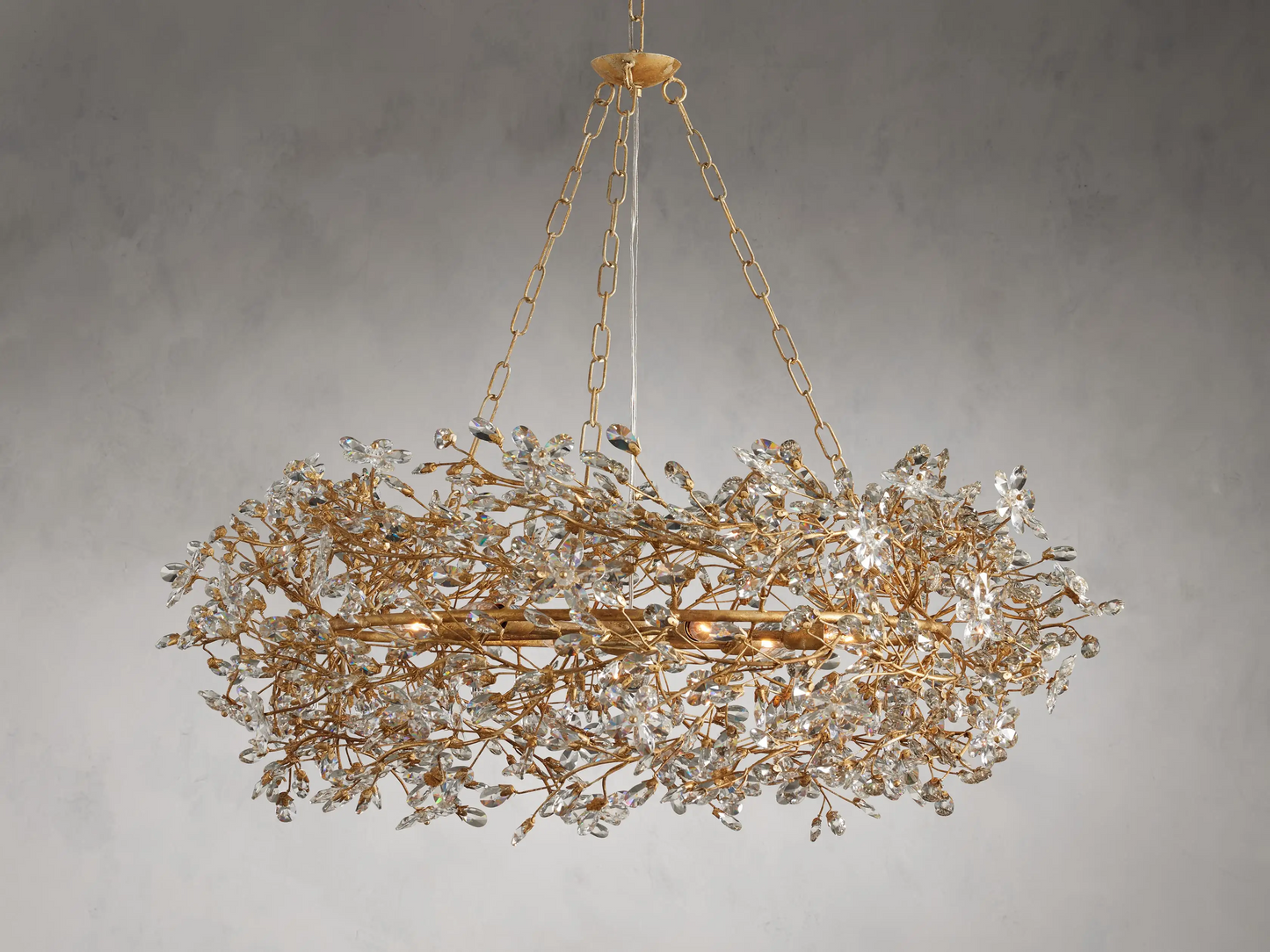 Large Crystal Floral Chandelier Iron Gold Leaf Ceiling Light