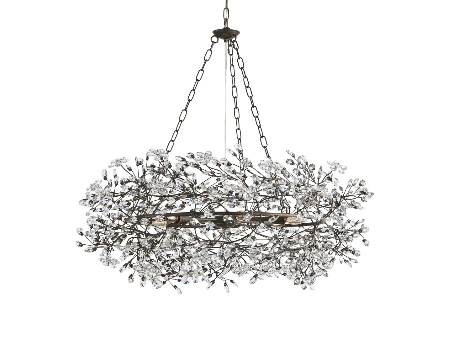 Large Crystal Floral Chandelier Iron Gold Leaf Ceiling Light