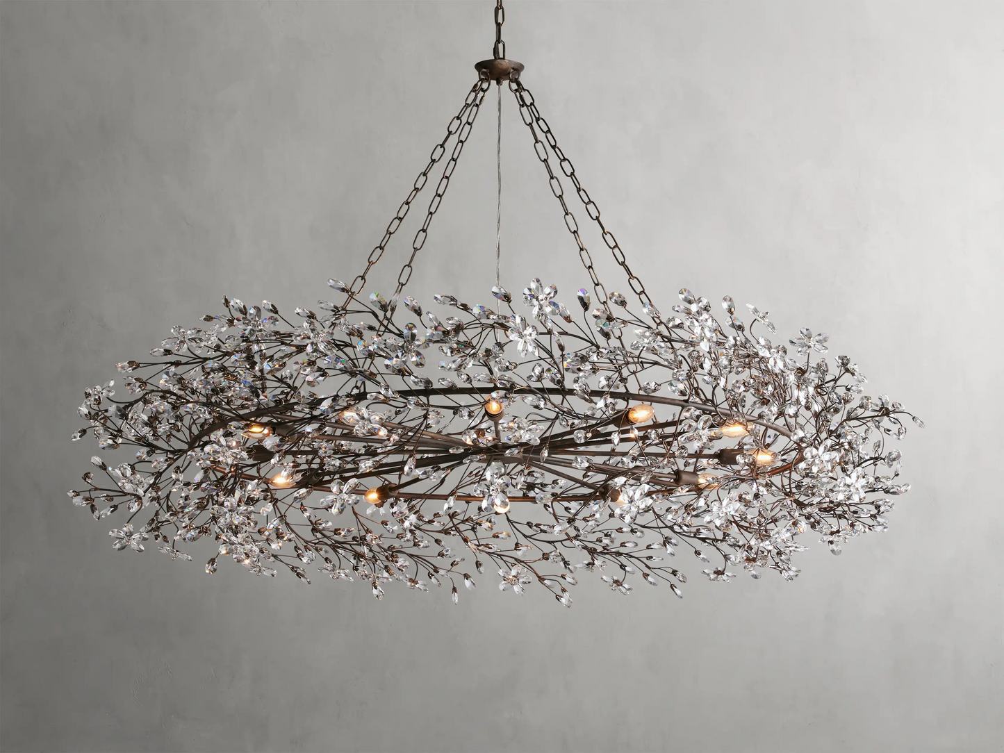 Large Crystal Floral Chandelier Iron Gold Leaf Ceiling Light