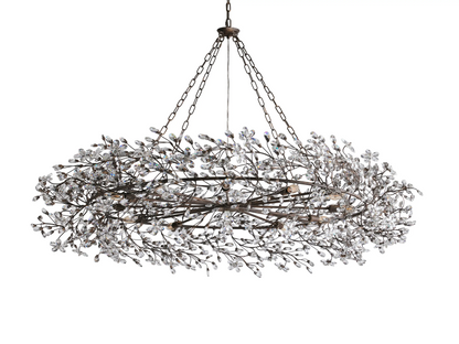 Large Crystal Floral Chandelier Iron Gold Leaf Ceiling Light