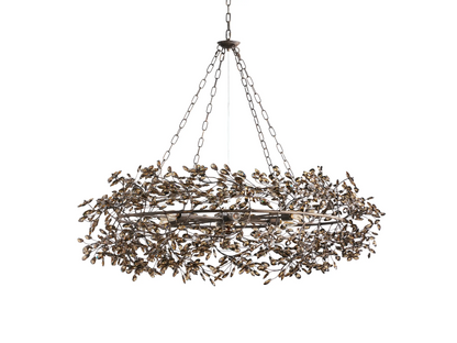 Large Crystal Floral Chandelier Iron Gold Leaf Ceiling Light