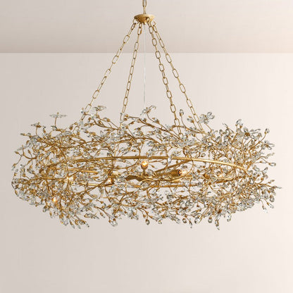Large Crystal Floral Chandelier Iron Gold Leaf Ceiling Light