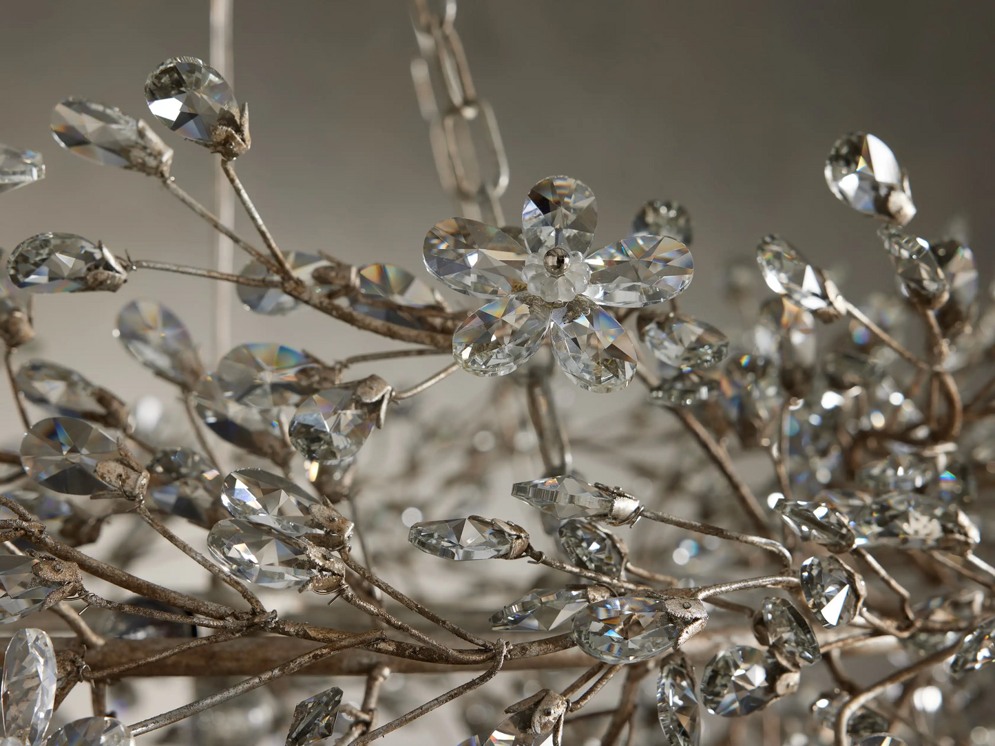 Large Crystal Floral Chandelier Iron Gold Leaf Ceiling Light