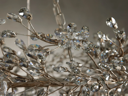 Large Crystal Floral Chandelier Iron Gold Leaf Ceiling Light