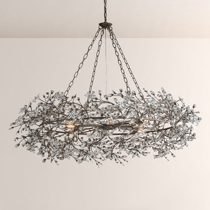 Large Crystal Floral Chandelier Iron Gold Leaf Ceiling Light