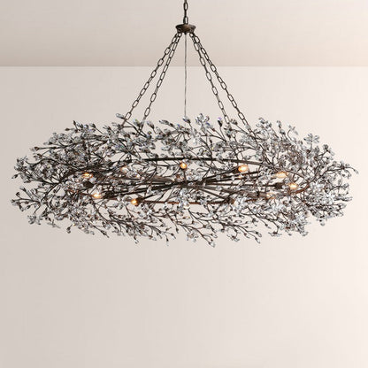 Large Crystal Floral Chandelier Iron Gold Leaf Ceiling Light