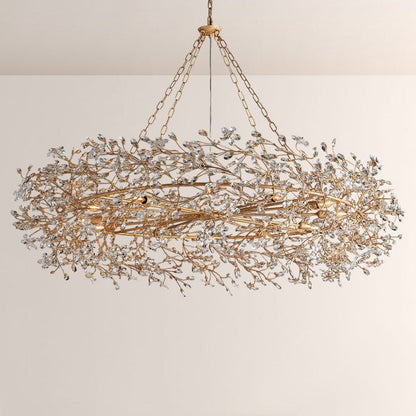 Large Crystal Floral Chandelier Iron Gold Leaf Ceiling Light