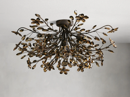 Crystal Floral Chandelier 28" 4-Light E12 Iron Ceiling Fixture