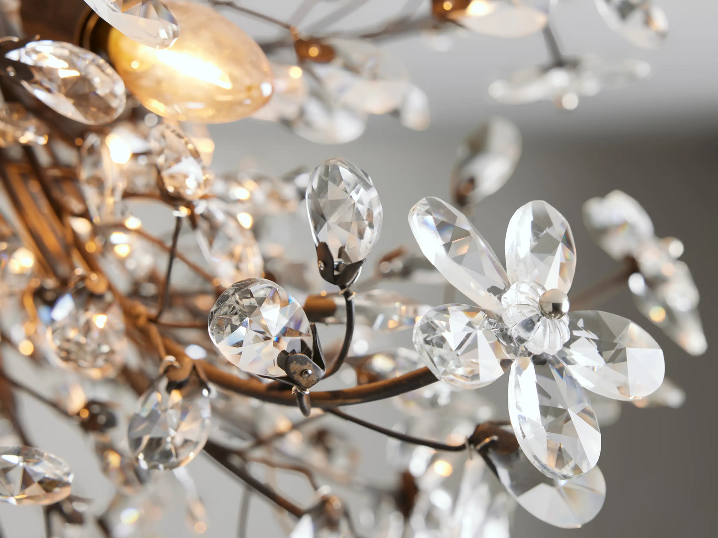 Crystal Floral Chandelier 28" 4-Light E12 Iron Ceiling Fixture