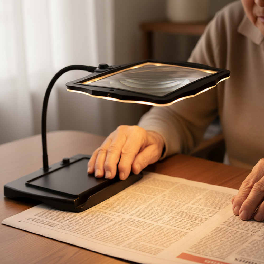 LED Floor Lamp with 3X Magnifying Lens & Adjustable Arm | Modern Black Standing Lamp for Precision Tasks