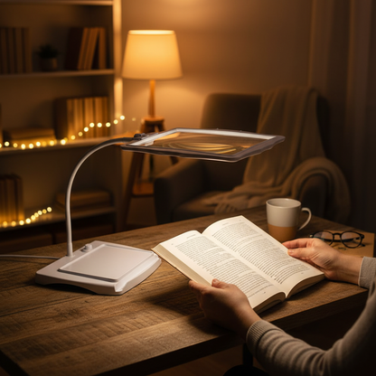 LED Floor Lamp with 3X Magnifying Lens & Adjustable Arm | Modern Black Standing Lamp for Precision Tasks