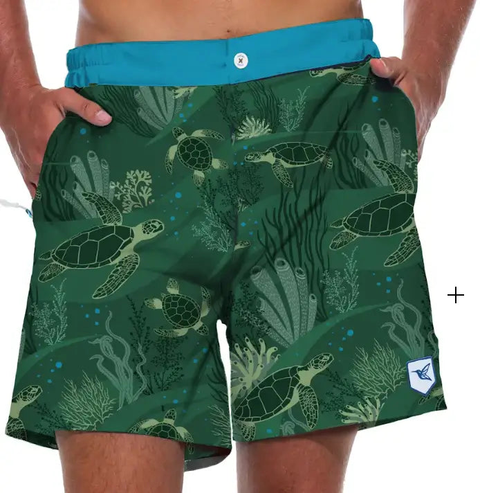 Men's La Tortuga Turtle Print Swim Shorts — Recycled Performance
