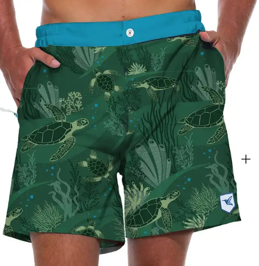 Men's La Tortuga Turtle Print Swim Shorts — Recycled Performance