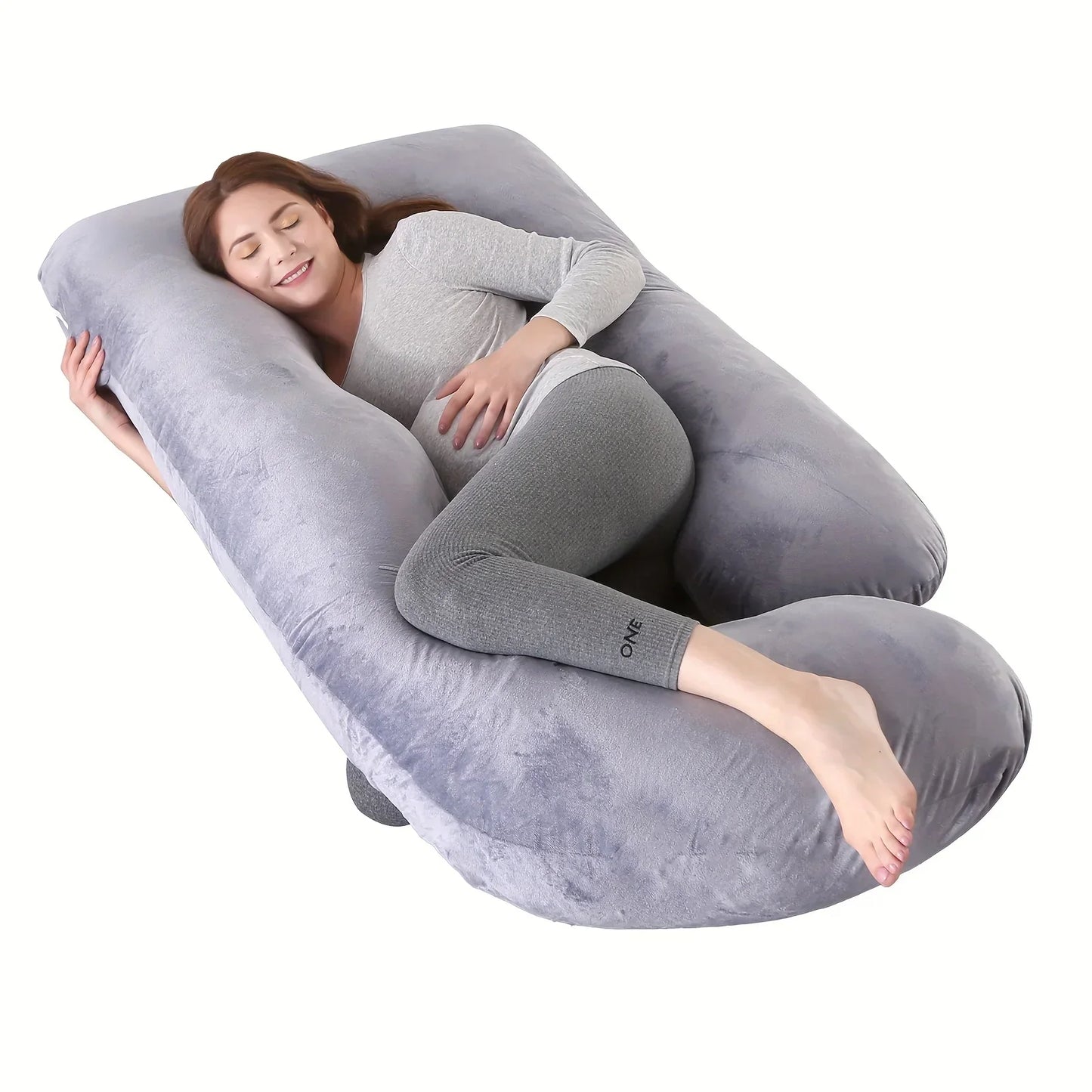 U-Shaped Full Body Pillow Side Sleeper Support Cushion 155cm Grey