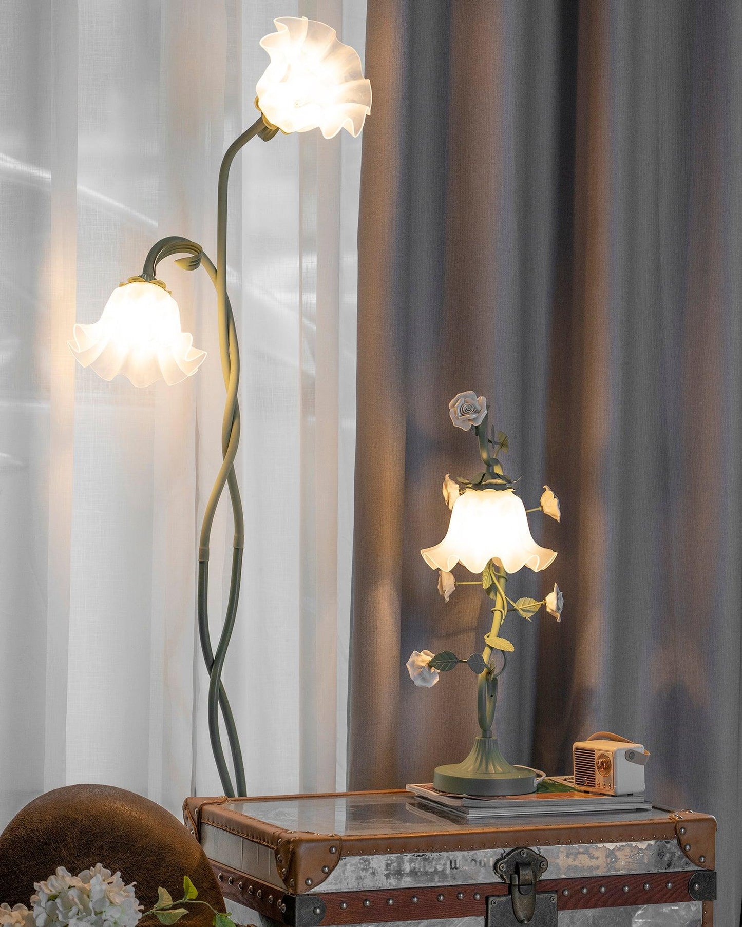Calla Flower Floor Lamp Matte Green Floral Standing Light