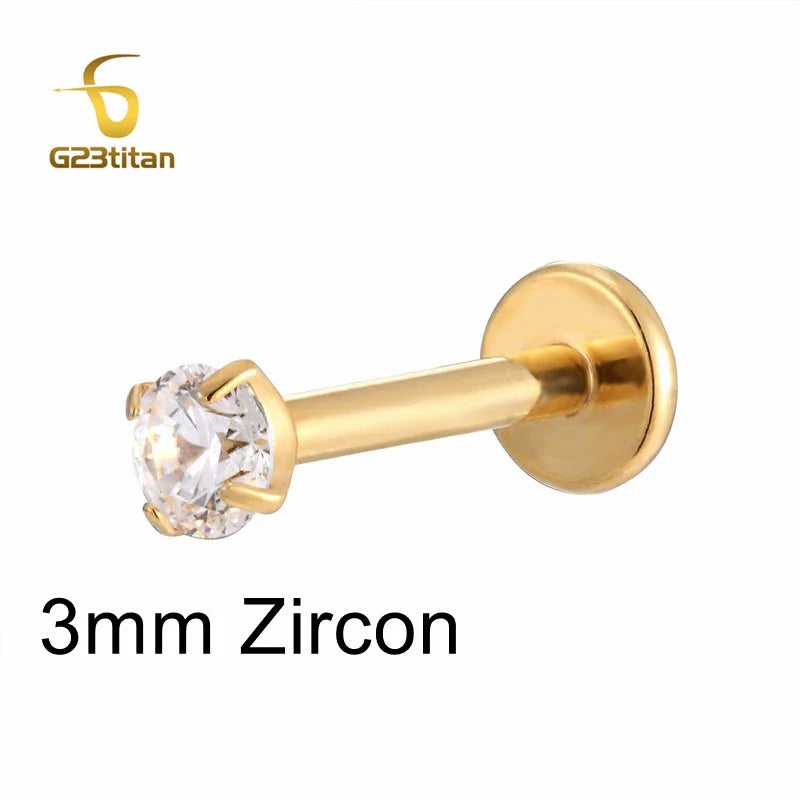 1pc CZ Zircon Titanium Labret Lip Stud 16G | Sensitive Skin Safe Piercing Jewelry