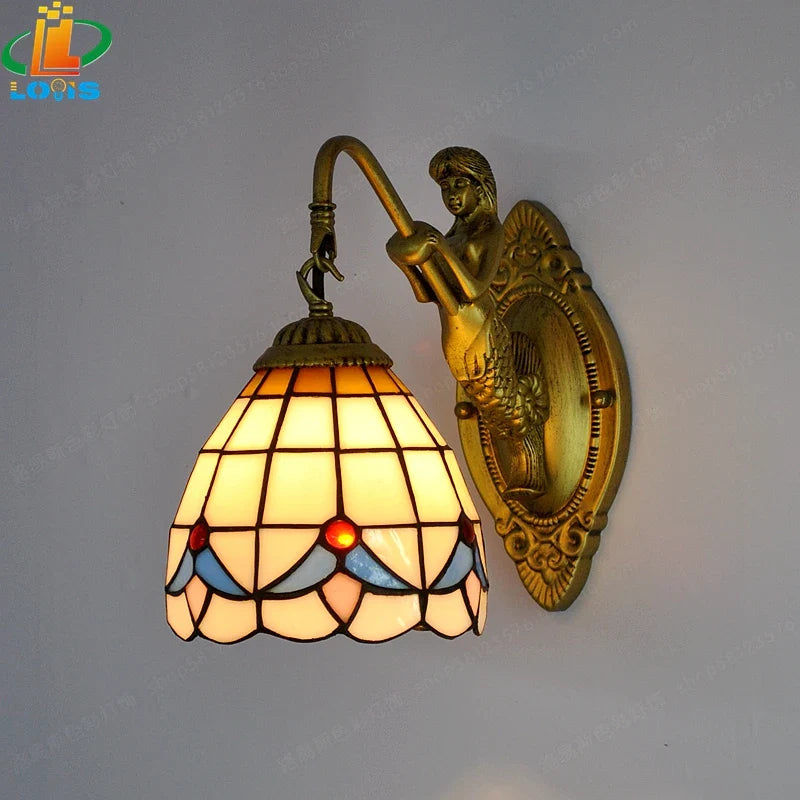 Applique murale LED de 6" de style Tiffany, en verre de sirène, pour chambre à coucher, salon, coiffeuse.