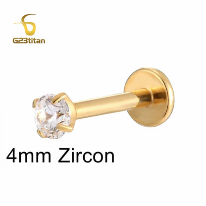 Labret Lip Stud 16G | Titanium CZ Piercing Jewelry for Sensitive Skin
